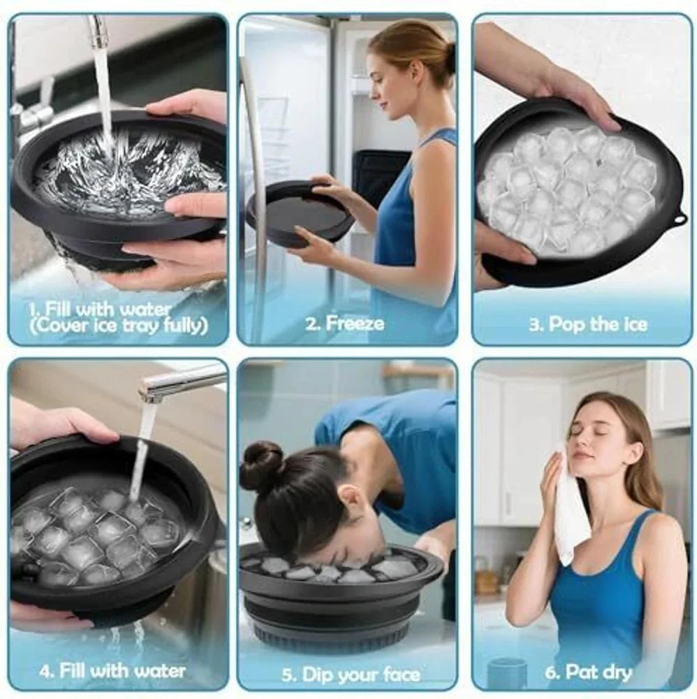 Silicone Ice Face Bowl – Foldable Ice Bath Bowl with Built-In Ice Tray for Facial Icing, Skincare & Puffiness Relief