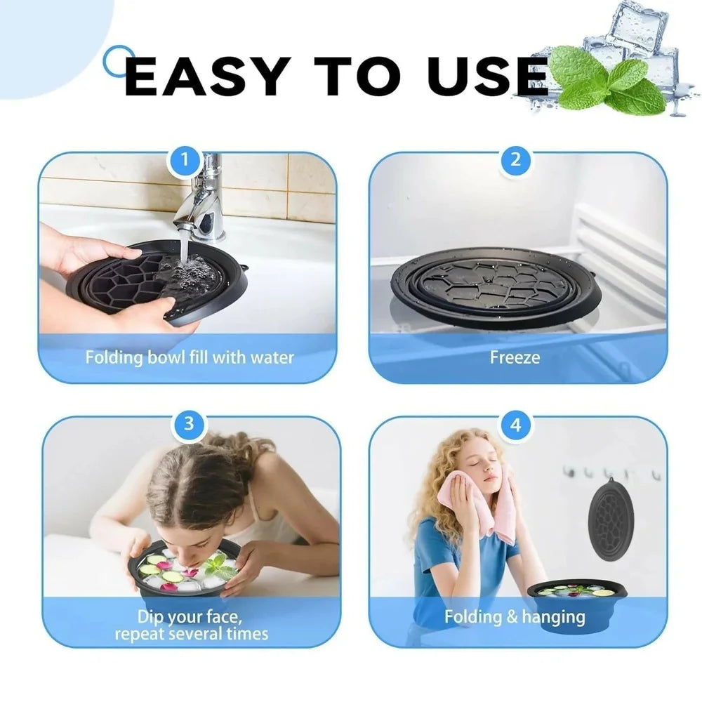 Silicone Ice Face Bowl – Foldable Ice Bath Bowl with Built-In Ice Tray for Facial Icing, Skincare & Puffiness Relief