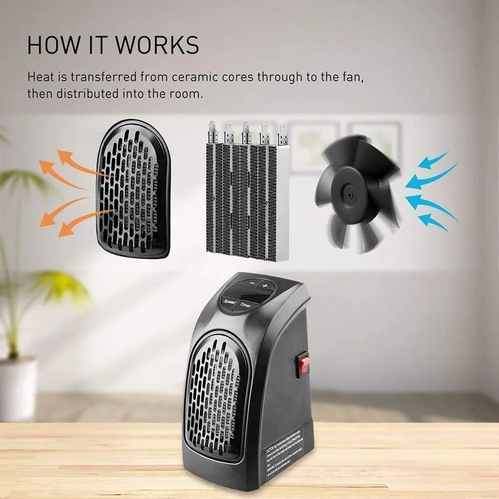 Portable Electric Wall Heater Plug and Play Heater Warmer Adjustable Thermostat Home