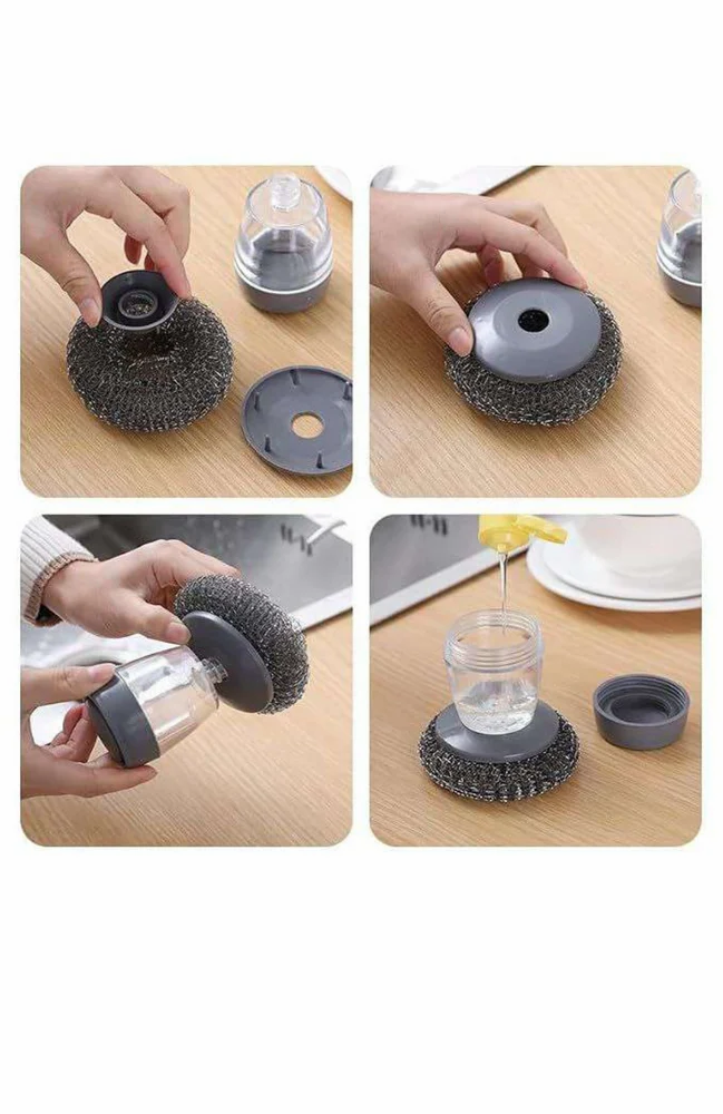Palm Grip Dish Scrubber Brush with Built-In Soap Dispenser | Refillable Kitchen Cleaning Brush for Pots, Pans & Dishes