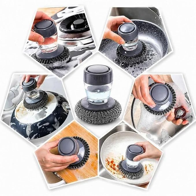Palm Grip Dish Scrubber Brush with Built-In Soap Dispenser | Refillable Kitchen Cleaning Brush for Pots, Pans & Dishes
