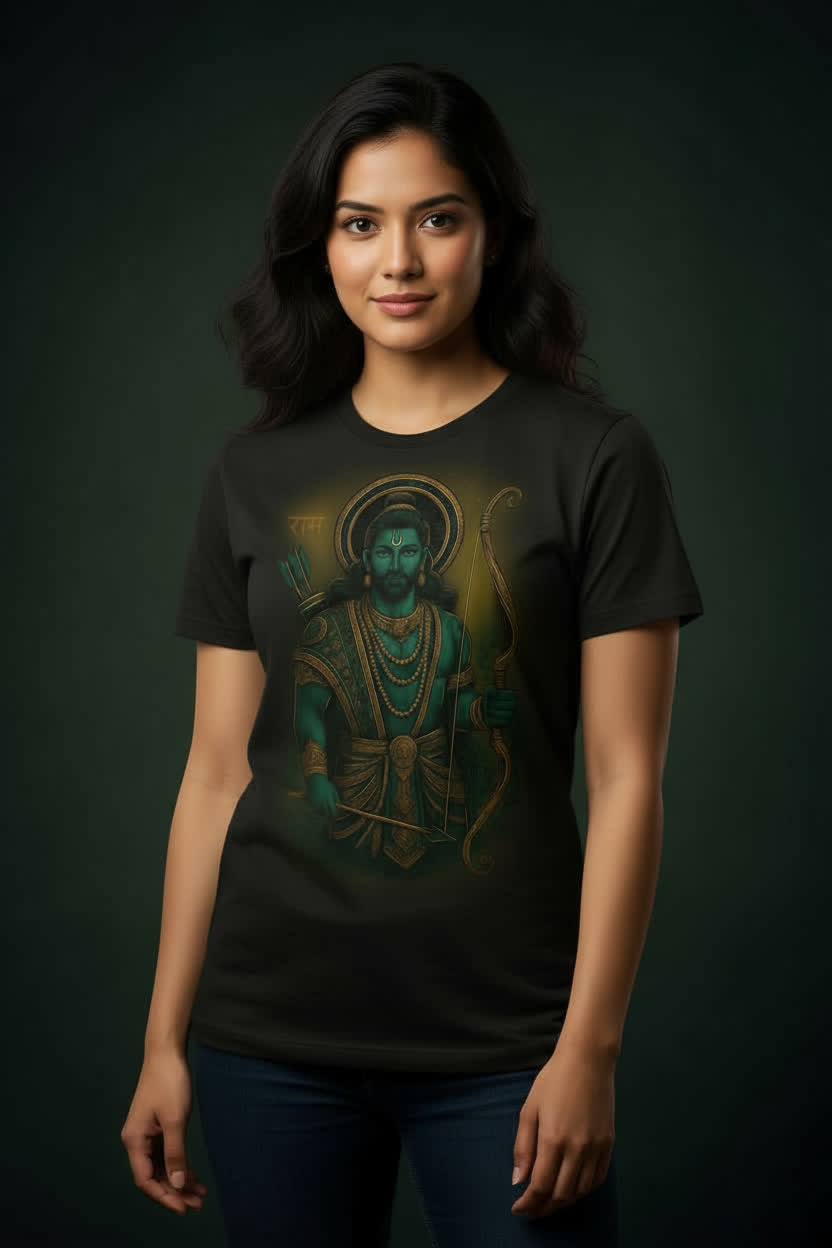 Lord Ram – The Divine Warrior Glow Tee 🔱 | Unisex Classic Crew T-Shirt